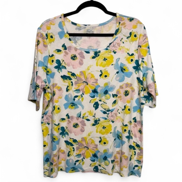 Time and Tru Floral Long Sleeve Top - Pink, Yellow, Blue - Picture 1 of 8
